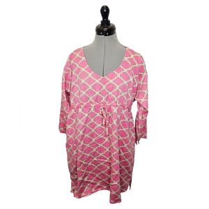 Pink, White & Gold Quatrefoil Pattern Loose Fitting Dress (Size: M/L)